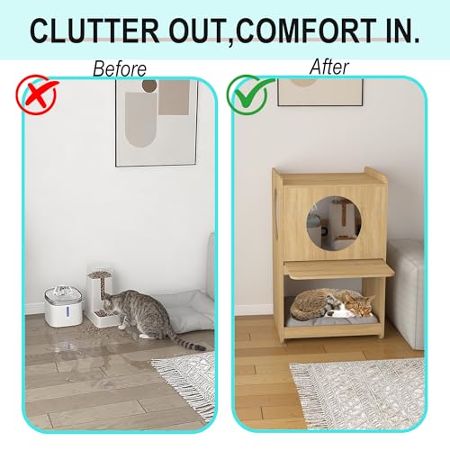 Cat Feeding Station with Water Fountain Space