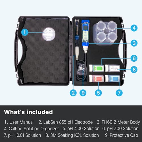 PH60Z VS Smart Handheld pH Meter Tester Kit with LabSen 855 ATC pH Electrode for Lab