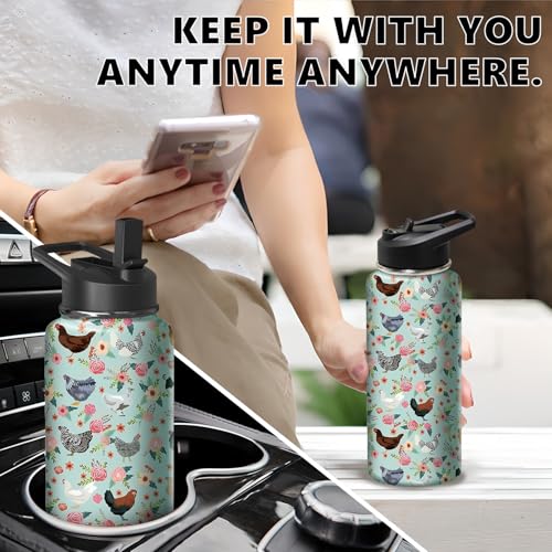 18oz Chicken Water Bottle with Handle and Flip Straw