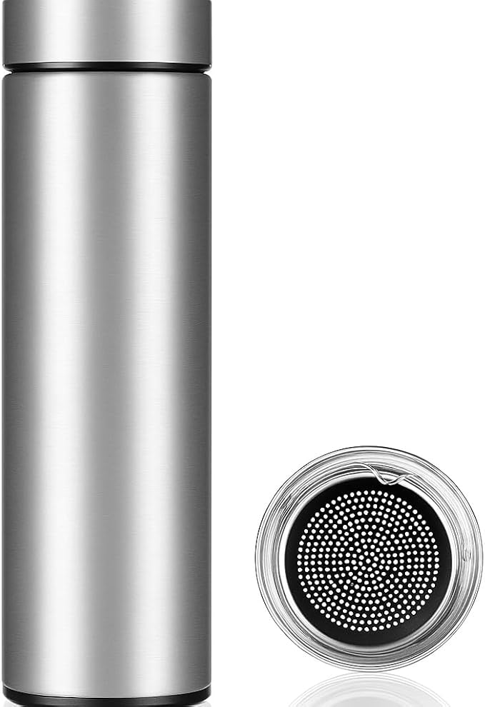 Stainless Steel Vacuum Insulated Water Bottle with Filter Lid, Slim Design (silver)