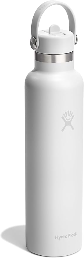 Hydro Flask Water Bottle - Insulated Stainless Steel - Straw Lid, Non Spill, Leakproof in 24 Oz Tonal White