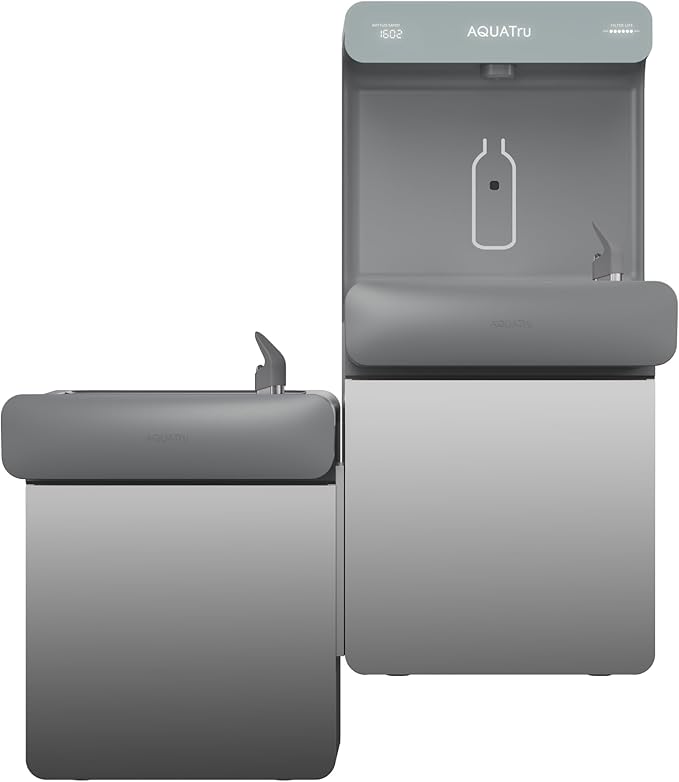 AquaTru Pro ADA-Compliant Bi-Level Water Fountain | Commercial On-Wall Dual-Height (33"/39") Bubbler & Bottle Filler with 9.5 GPH Cooling Capacity