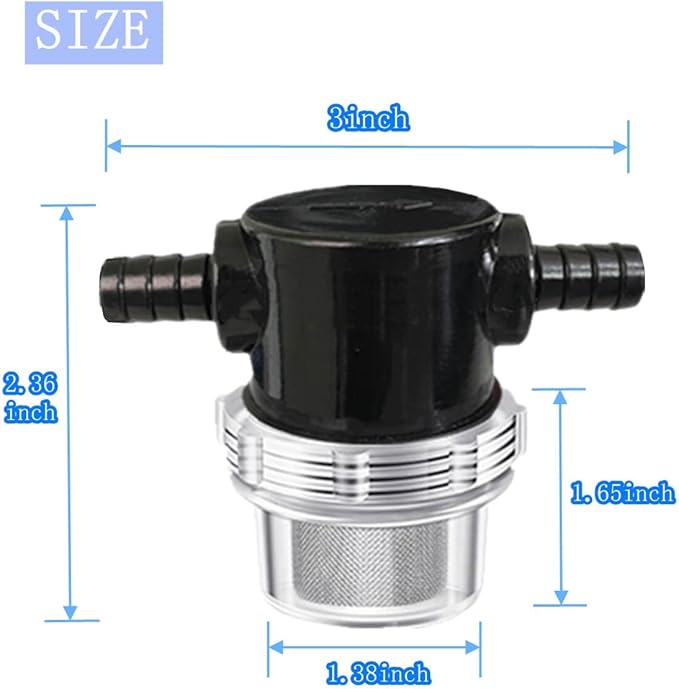 2PC RV Water Pump Filter,1/2 Inches Rv Water Inlet Filter Compatible With 3/8 Inches Raw Water Strainer Twist-On Pipe Sprayer For 12V DC 80 PSI Camper Marine Boat Lawn Beer Filter
