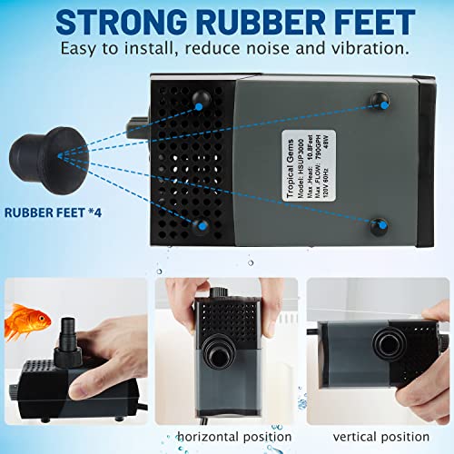 HSUP3000F) Submersible Water Pump With Fountain Jets - Pond Pump - Submersible Pump - Water Fountain Pump - Aquarium Pump