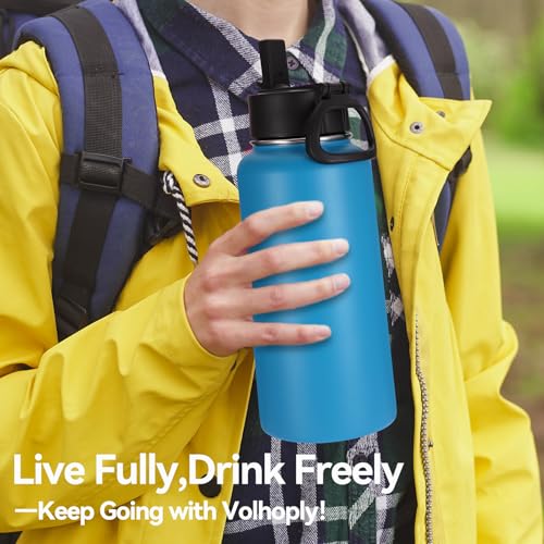 32oz Insulated Water Bottles Bulk 8 Pack with Straw Lid & Spout Lid (8 Count)