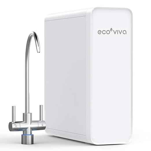 Ecoviva Reverse Osmosis Water Filtration System, 600GPD, Reverse Osmosis System, Drinking Water, 8 Stage, 2.5:1 Osmosis System, Outflow Ratio, RO and Filtered Water, White