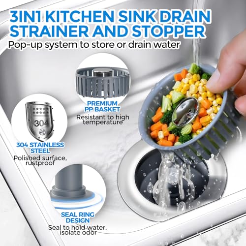 3 in 1 Kitchen Sink Stopper Strainer Basket Pop (2 Count)