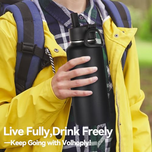 32oz Insulated Water Bottles Bulk 2 Pack with Straw Lid & Spout Lid (2 Count)