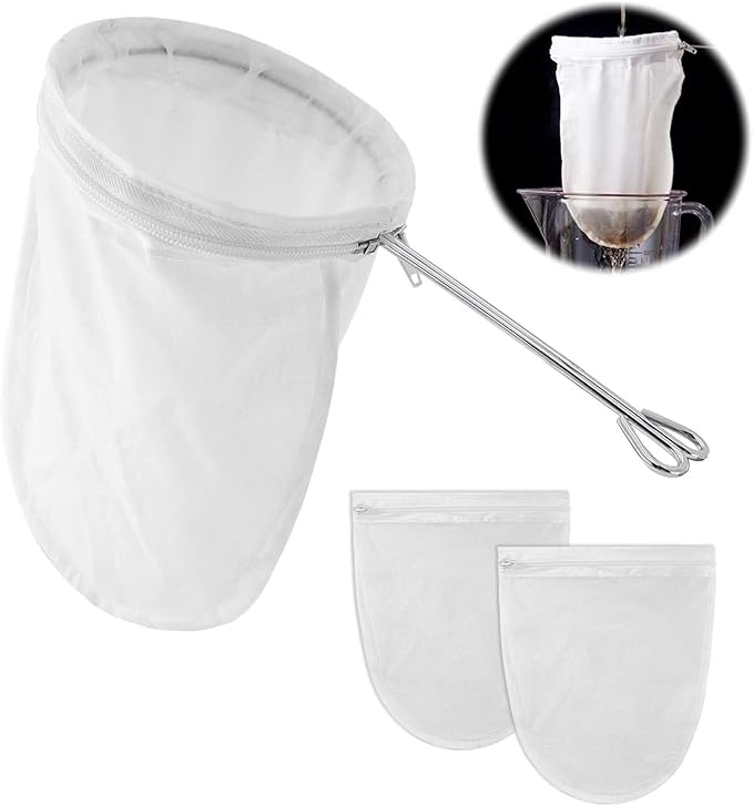 Ultra Fine Mesh Strainer Bags, Reusable Fine Mesh Strainer with Handle, Yogurt Strainer, Cheese Cloths, Suitable for Filtering Tea, Yogurt,Juice,Lard, Bacon Grease, Coffee and Milk
