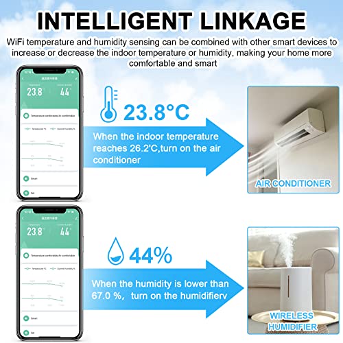 2 Pcs Smart Wireless Temperature Monitor Humidity Monitor Wireless Hygrometer Thermometer Digital Room Compatible with APP Notification Alert and LCD Display House (2 Count)