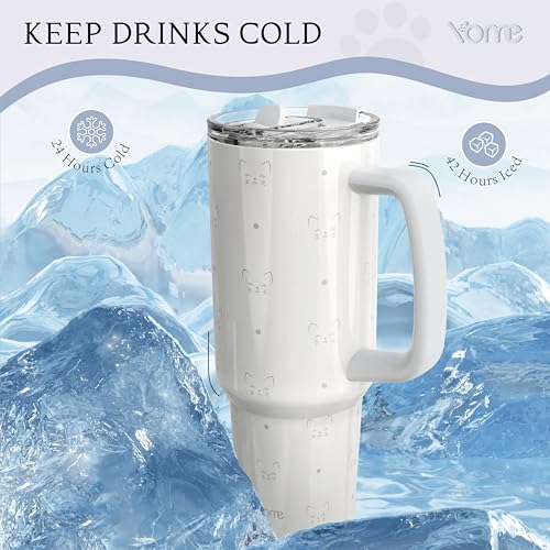 40 oz Cat Gray Tumbler with Handle and Flip Straw for Women