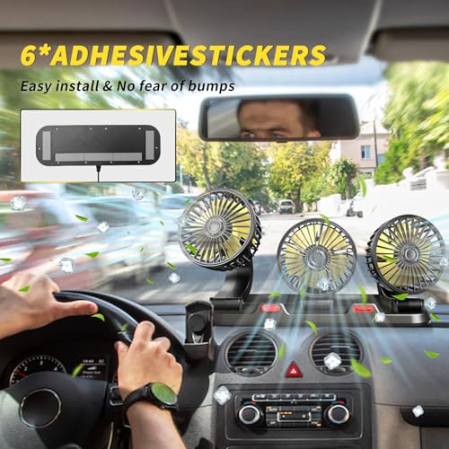 Portable 3 Head Car Cooling Fan with Cigarette Lighter Plug (3 Count)