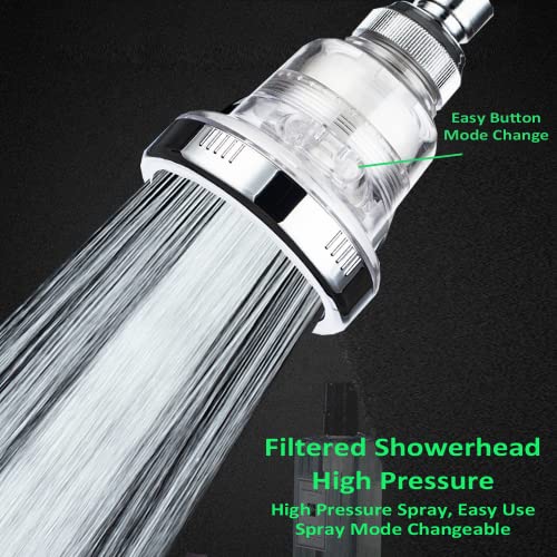 2 in 1 Vitamin C Filtered Fixed Shower Head High Pressure Purifying Hard Water Softener Chlorine Flouride Filter Multi Modes Changeable Showerhead Fresh Dry Skin & Hair Loss