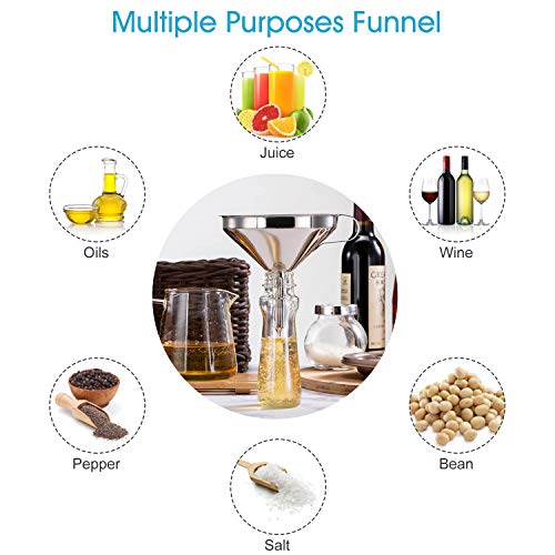 5 Inch Premium Stainless Steel Funnel with 200 Mesh Food Strainer