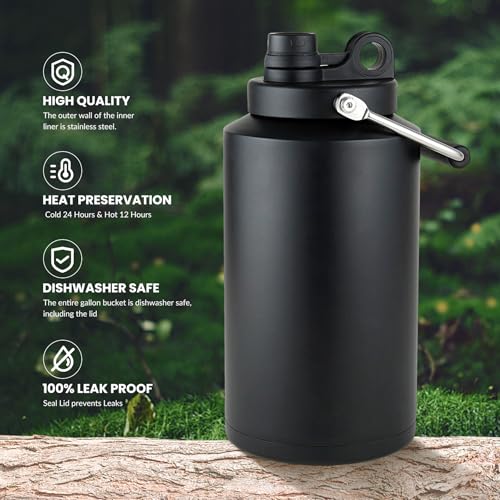 1 Gallon Water Bottle Insulated Stainless Steel Keeps Ice 48Hr