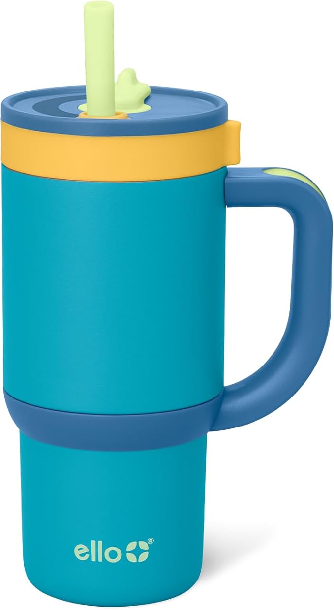 Ello Oasis 14oz Stainless Steel Toddler Tumbler with Handle & Retracting Straw, 100% Leakproof, Double-Wall Vacuum Insulated, Kids Water Bottle for School, BPA Free, Dishwasher Safe, Glacier
