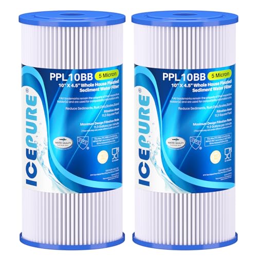5 Micron 10" x 4.5" Whole House Sediment Pleated Water Filter 2Pack (2 Count)