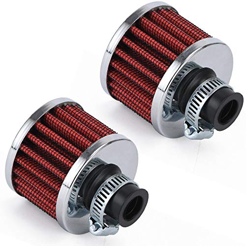 PTNHZ Universal 2 PCS 12mm Auto Cone Mini oil Air Intake Filter Crankcase Vent Valve Cover Breather Filter Flow Air Filters Red (2 Count)