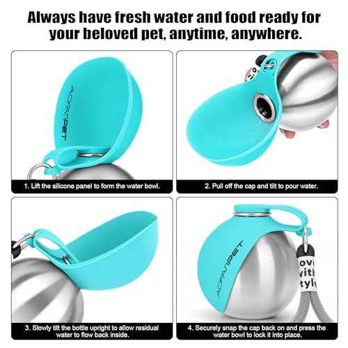 Portable Dog Water Bottle 10oz Stainless Steel Travel Dog Water Dispenser with Bowl No