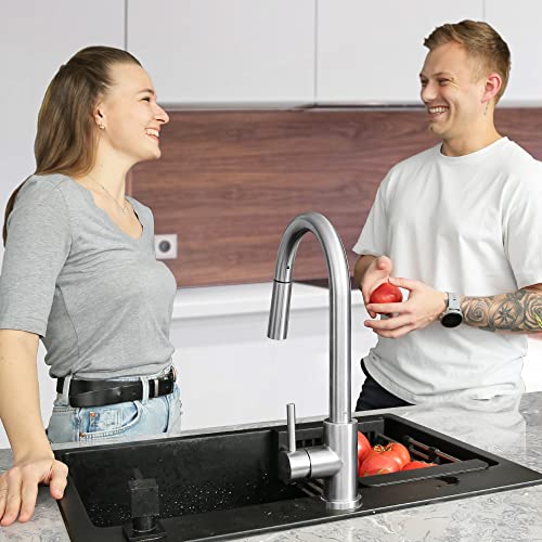 Swan Neck Modern Kitchen Faucet with Pull Down Nozzle Brushed Nickel