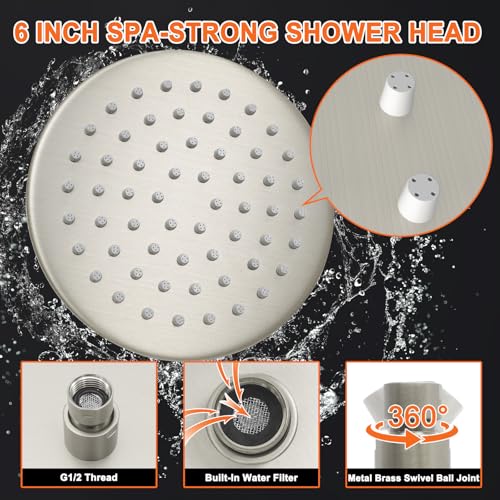 6 Inch Round Rainfall Shower Head with Stainless Steel Arm High Pressure Water Saving Anti