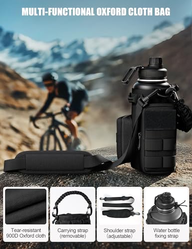 32 Oz Black Tactical Water Bottle with 2 Lids