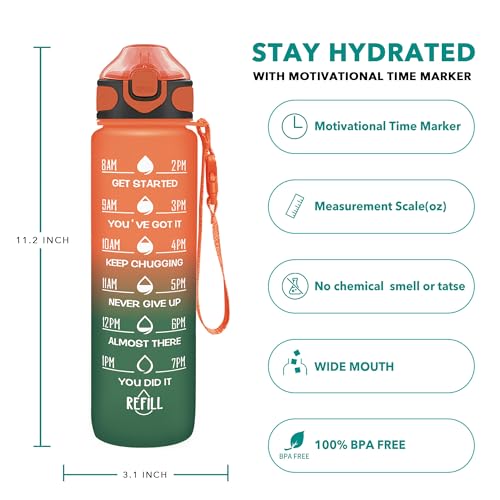 32 oz Drinking Water Bottle with Times to Drink and Straw