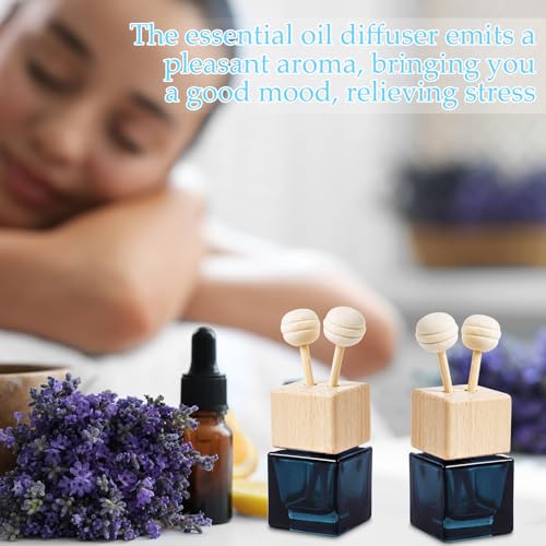 100 Pcs Car Diffuser Bottles Empty Bulk Vent Clip Car Air Freshener Diffuser for Essential Oil Perfume Glass Bottle with Wooden Caps Stick Fragrance Ornament (27.05 Ounce)
