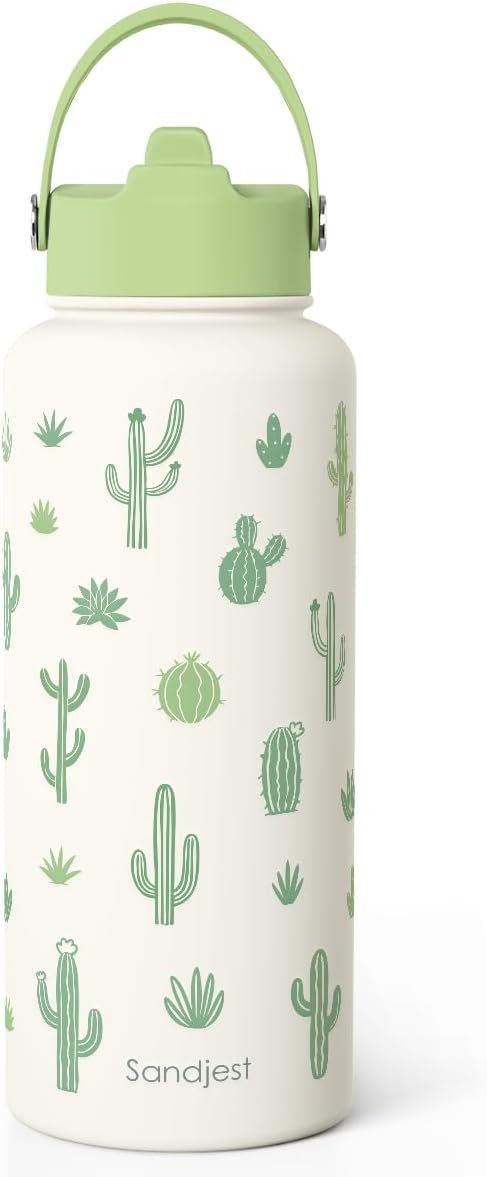 Cactus Gift for Women, Water Bottle Stainless Steel 32oz with Lid & Straw, Plants Lover Insulated Bottles Gifts for Girls Friends Teens Birthday Christmas
