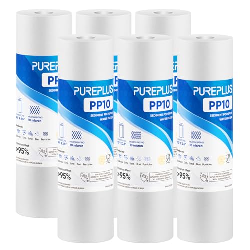 10 Micron 10" x 2.5" Whole House Sediment Home Water Filter Cartridge Replacement for Any 10 inch RO Unit (6 Count)