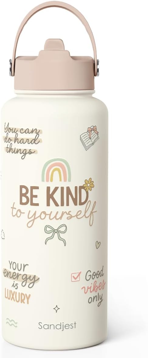 Inspirational Gift for Women, Water Bottle Stainless Steel 32oz with Lid & Straw, Positive Affirmations Insulated Bottles Gifts for Girls Friends Teens Birthday Christmas