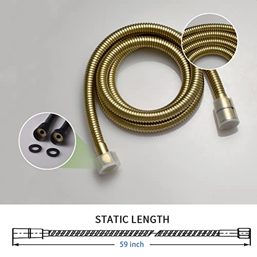 Brushed Gold Shower Head 2 in 1 Function High Pressure 7 inch Hand Held Shower Head Dual Modes High Flow Shower Wand with 59 inch Hose and Shower Bracket