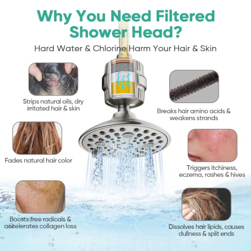 6 Spray High Pressure Filtered Shower Head for Hard Water Combo