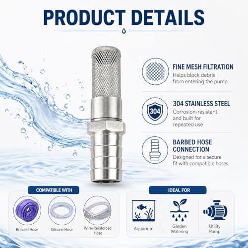 304 Stainless Steel Water Pump Filter Hose End Strainer Barbed Inline Mesh Screen