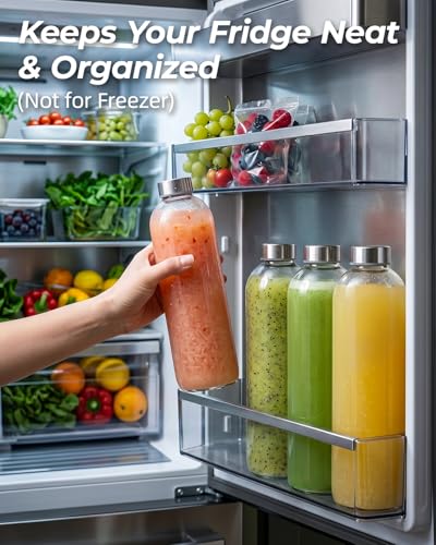 32 oz Large Glass Juice Bottles with Stainless Steel Lids Leak Proof (3 Count)