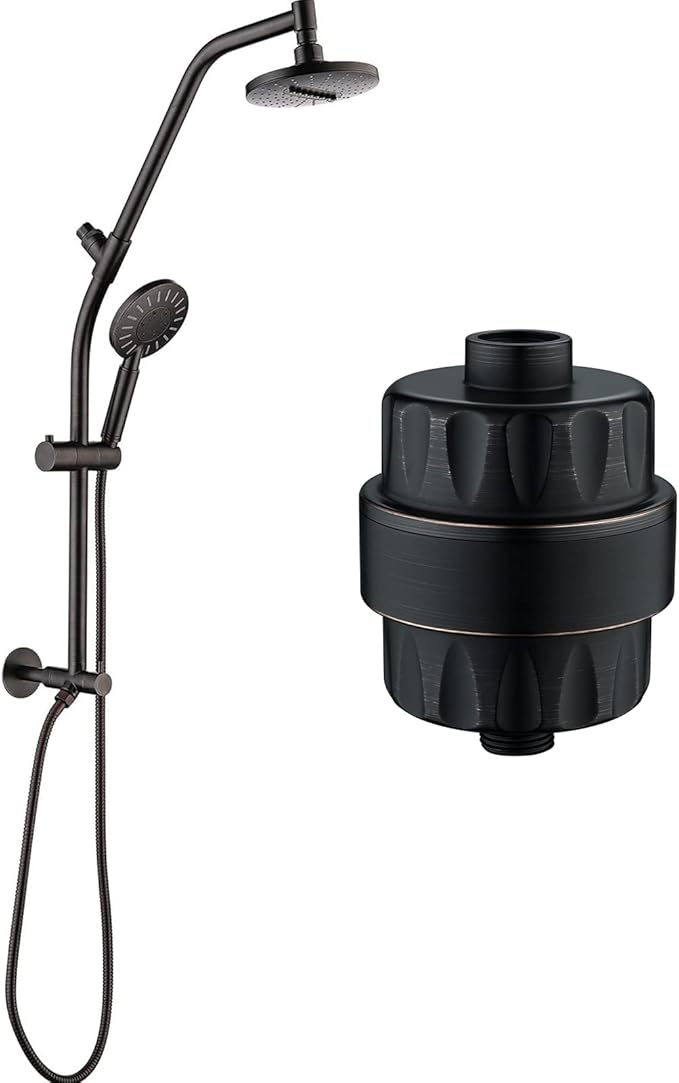 BRIGHT SHOWERS Rain Shower Heads System with High Output Shower Filter for Hard Water, Oil-Rubbed Bronze