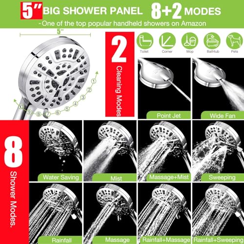 10" Dual Filtered Shower Head Showerhead Handheld Sprayer 20 Stage Water Filter Diverter 79" Hose Combo