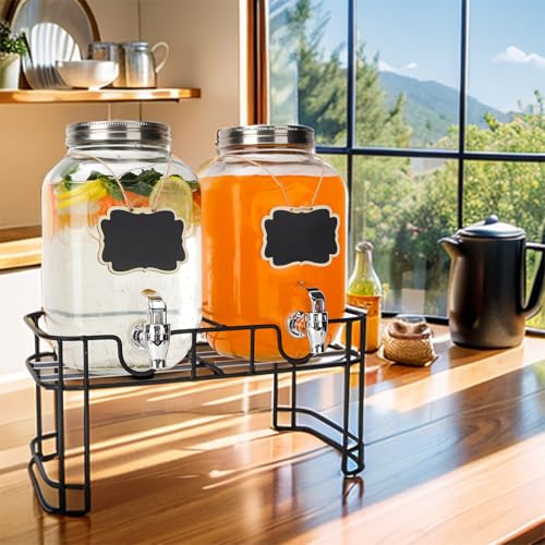 2 Pack 1 Gallon Glass Drink Dispensers with Stand