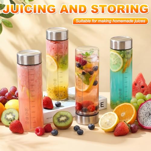 6 Pack 20 Oz Wide Mouth Glass Juice Bottles Glass Water Bottles with Lids and Sleeve for Juicing Smoothies Milk Protein Infused Water Reusable Leakproof Borosilicate Bottle (6 Count)