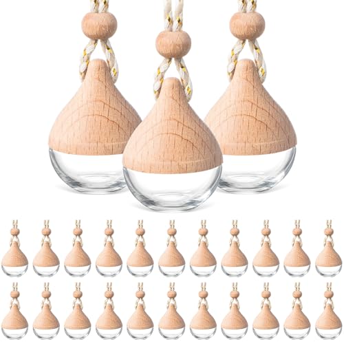 50 Pcs Hanging Car Air Freshener Car Diffuser Bottles Empty Glass Perfume Bottle Freshener Diffuser Bottle Pendant for Essential Oil Fragrance Aromatherapy Ornament (50 Count)
