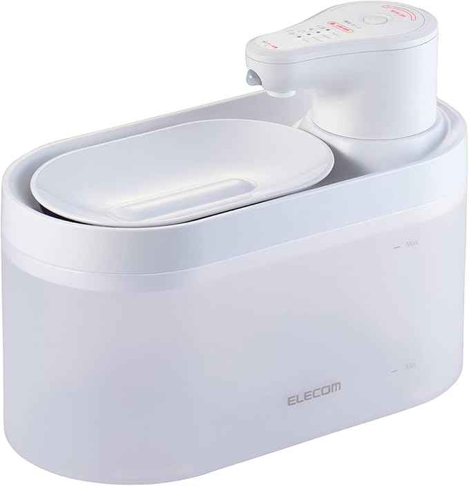 ELECOM Silent Cordless Automatic Pet Water Fountain, 2.5L Capacity, Motion Sensor & Timer Mode, Rechargeable 5200mAh Battery, 3-Layer Filtration, for Cat and Small Dog (White)