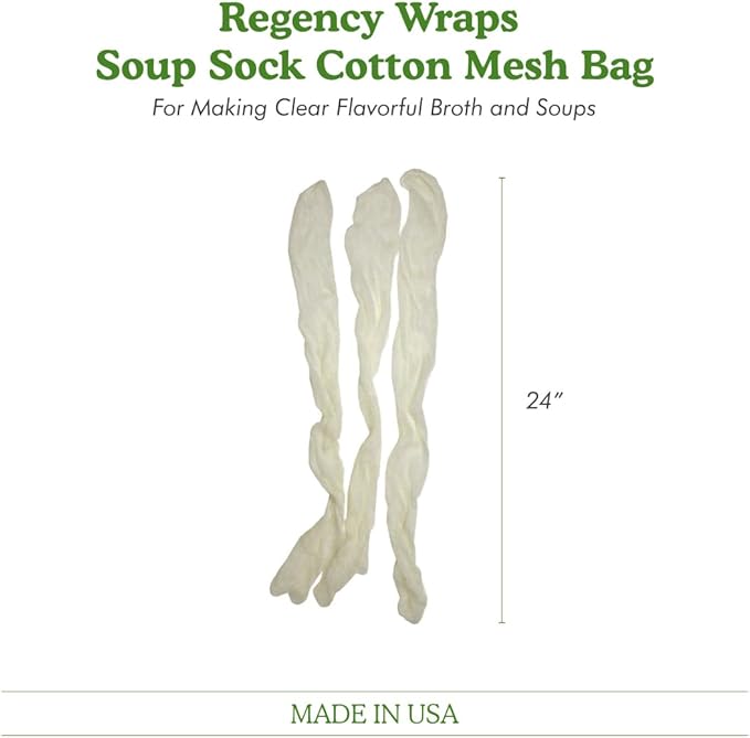 Regency Wraps Soup Socks, 24-inch 3 Pack, Natural Cotton Mesh Bags; for Clear Broths, Delicious Soups with No Straining; Fits Whole Chicken, Stew Meat, or Veggies