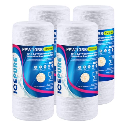 1 Micron 10”*4.5'' Whole House Sediment String Wound Water Filter Replacement filter for 84637 (4 Count)