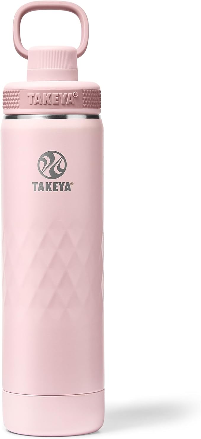 Takeya Sport 22 oz Triple-Insulated Stainless Steel Water Bottle, Spout Lid – Leakproof, Sweatproof, BPA-Free, Keeps Drinks Cold 36 Hrs, Hot 14 Hrs – Peony