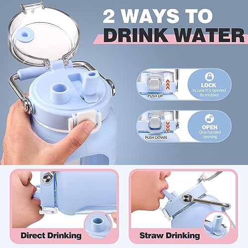 64oz Water Bottle Glass with Stainless Steel Handle Large Water Bottle with Time Markers and Silicone Sleeve Half Gallon Water Jug BPA Free for Gym Daily Use