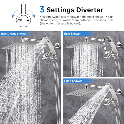 All Metal 12 Inches Rainfall Shower Head with Handheld Combo
