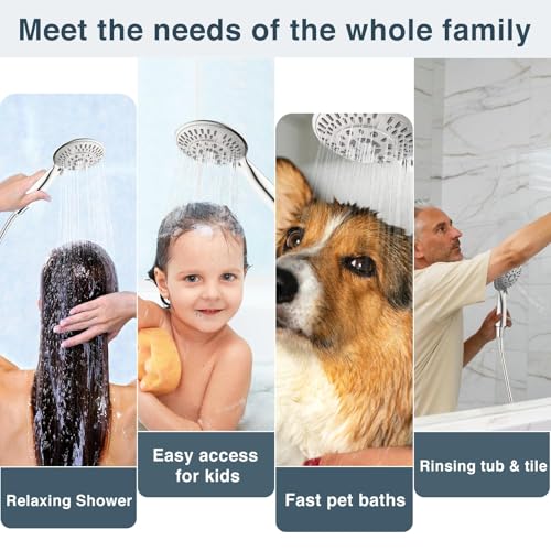 9 Spray Settings Shower Head with Handheld High Pressure Brushed Nickel Hand Held Showerhead with 60 Inch Stainless Steel Hose and Adjustable Overhead Bracket
