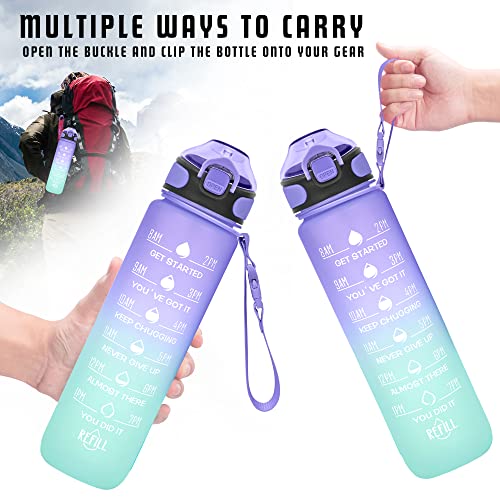 32 oz Drinking Water Bottle with Times to Drink and Straw