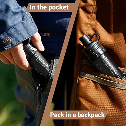 Mini Water Filter NatureNova Portable Emergency Water Filtration System Hiking Camping Straw Survival Gear Emergency Preparedness（Blue