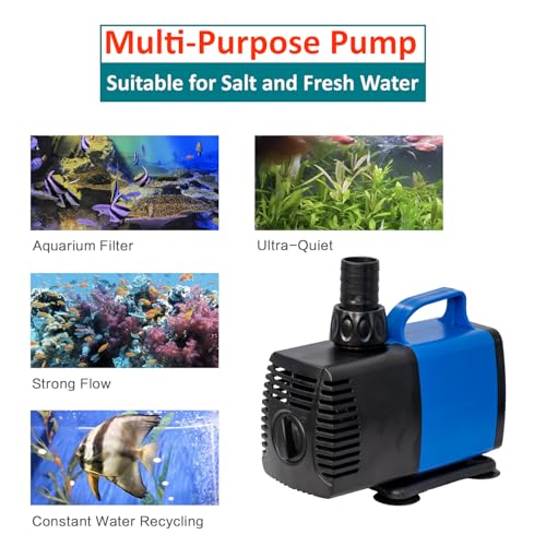 1981 GPH Submersible Water Pump Hydroponic Pump for Pond Aquarium Sump Fountain